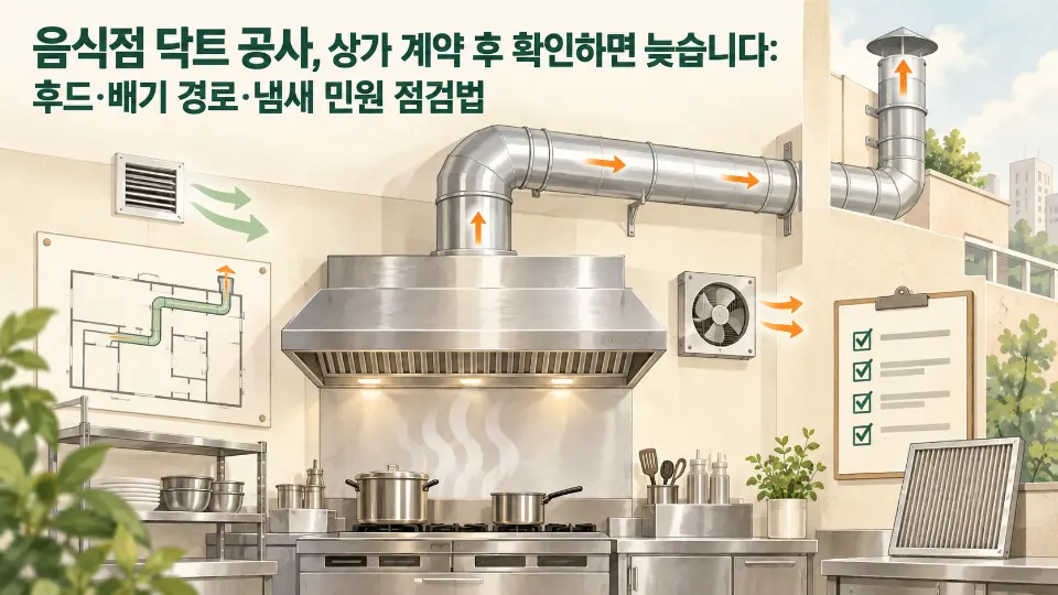 음식점 닥트 공사, 상가 계약 후 확인하면 늦습니다: 후드·배기 경로·냄새 민원 점검법