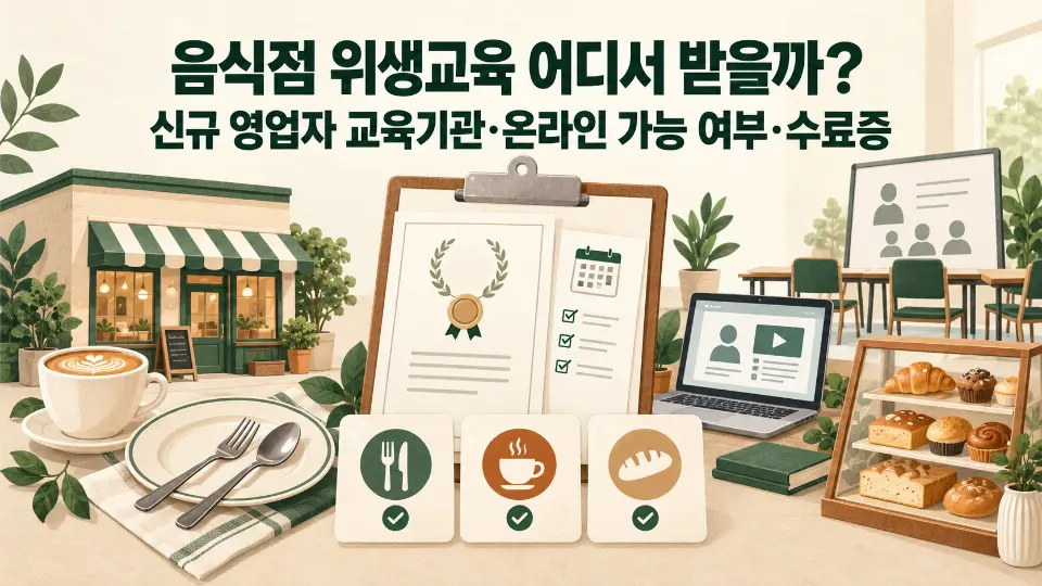 음식점 위생교육 어디서 받을까? 신규 영업자 교육기관·온라인 가능 여부·수료증