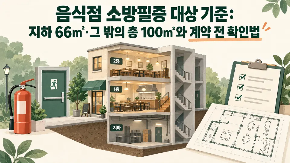 음식점 소방필증 대상 기준: 지하 66㎡·그 밖의 층 100㎡와 계약 전 확인법